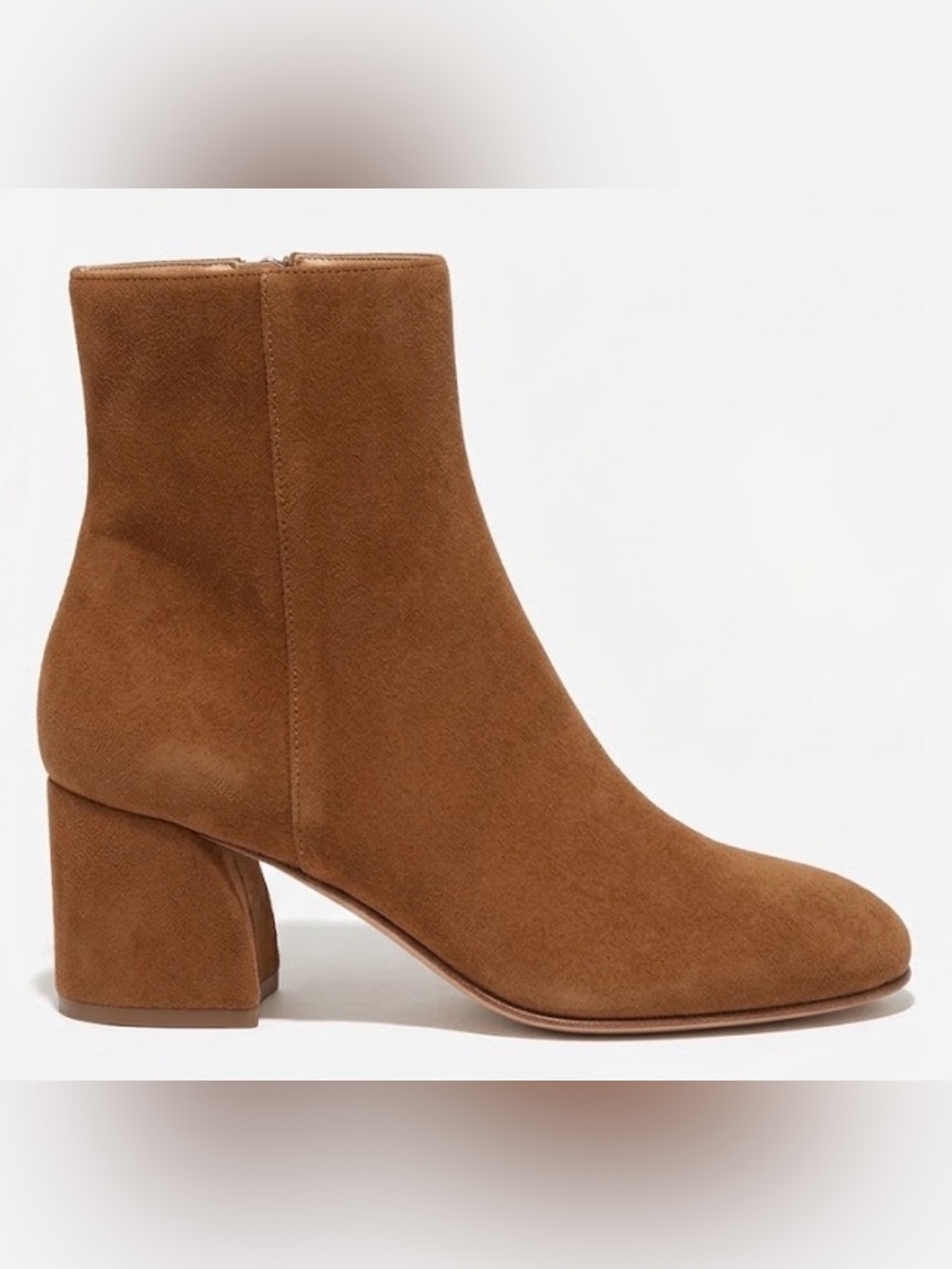 MARGAUX NY The Boot Suede Ankle Booties Camel Brown Curved Block Heel 41 / US 10